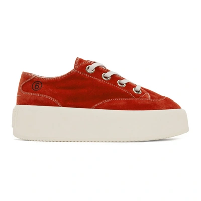 Mm6 Maison Margiela Red Suede Platform Sneakers