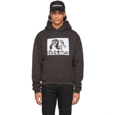 Seekings Black Printed Girl Face Hoodie In Wash Black