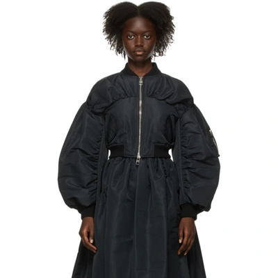 Alexander Mcqueen Gathered-details Cropped Bomber Jacket In Alexander Mcqueen Gathered-details Cropped Bomber Jacket In
