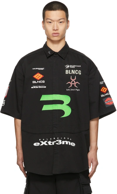 Balenciaga Gabardine Gamer Short Sleeve Shirt In Black