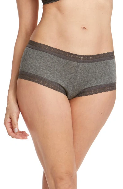 Hanky Panky Dream Lace Trim Modal Boyshorts In Heather Granite