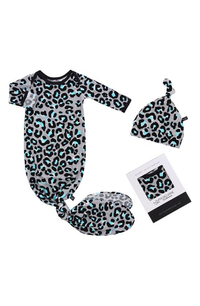 Peregrinewear Babies' Mod Leopard Gown & Hat Set In Light Grey/multi