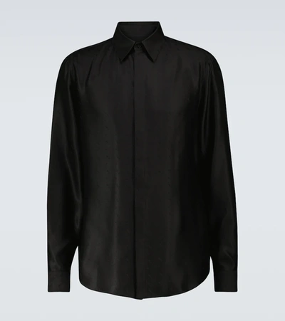 Fendi Sky Logo Jacquard Silk Button-up Shirt In Black