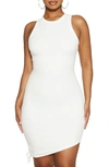 Naked Wardrobe The Nw Knot Right Now Side-tie Asymmetrical Ribbed Tank Dress In White