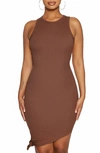 Naked Wardrobe Side Tie Asymmetric Hem Tank Dress In Chocolate