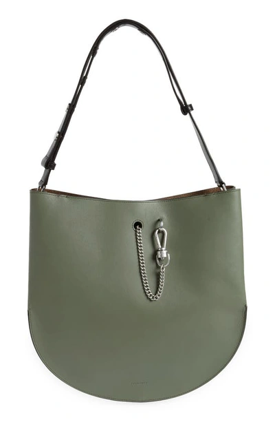 Allsaints Beaumont Snake Embossed Leather Hobo Bag In Sage Green
