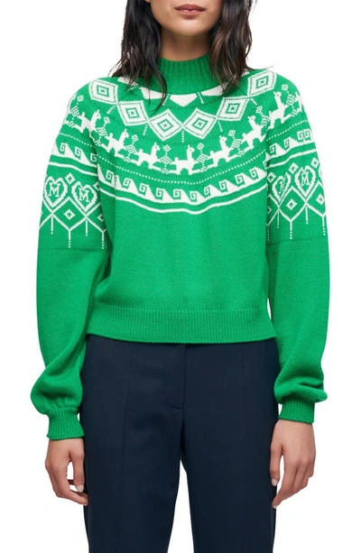 Maje Womens Verts Fair Isle-inspired Wool-blend Jacquard Sweater 12 In Green