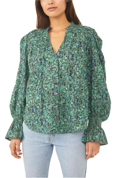 Free People Meant To Be Floral Cotton Blouse In Aqua Combo