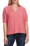 Vince Camuto Women's Elbow Sleeve Split Neck Blouse In Coral Blossom