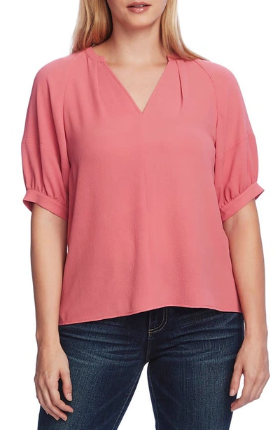 Vince Camuto Women's Elbow Sleeve Split Neck Blouse In Coral Blossom