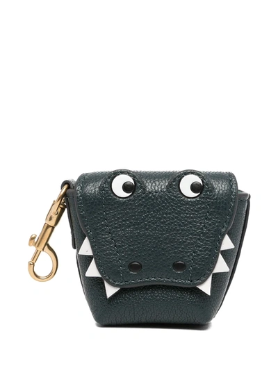 Anya Hindmarch Crocodile Textured-leather Airpods Case In Green