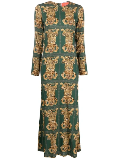 La Doublej Swing Tiger-print Dress In Green