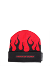 Vision Of Super Red Flame Beanie Hat In Black