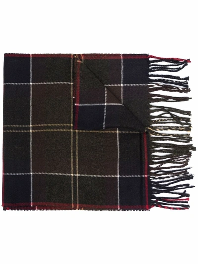Barbour Check-print Frayed-edge Scarf In Verde+blu