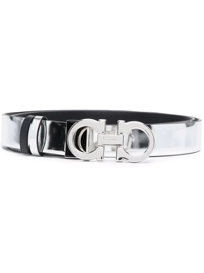 Ferragamo Reversible Gancini Buckle Belt In Argento C