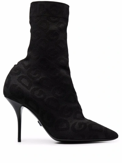 Dolce & Gabbana Monogram Ankle Boots In Black