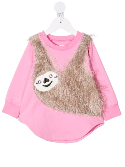 Wauw Capow By Bangbang Babies' Sloth-appliquéd Jersey Dress In Pink