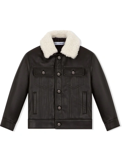 Dolce & Gabbana Kids' Contrast-collar Leather Jacket In Black