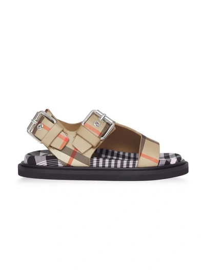 Burberry Girl's K1 Bertha Check Buckle Sandals, Toddler/kids In Beige