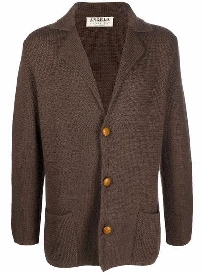 Pre-owned A.n.g.e.l.o. Vintage Cult 1970s Notched Lapels Knitted Cardigan In Brown