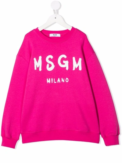 Msgm Kids' Logo-print Cotton Sweatshirt In Pink