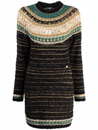 Pre-owned Chanel 2010 Metallic Threading Knitted Dress In Black