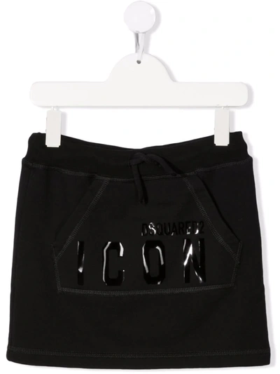 Dsquared2 Teen Logo-print Drawstring Miniskirt In Black