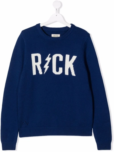 Zadig & Voltaire Kids' Slogan-print Knitted Jumper In Blue