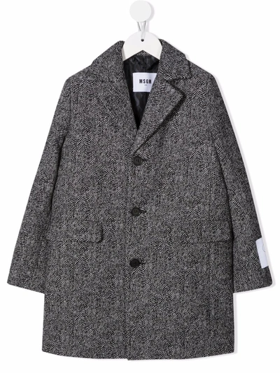 Msgm Teen Logo-patch Single-breasted Coat In Grey
