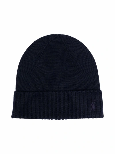 Polo Ralph Lauren Kids' Ribbed-trim Wool Beanie In Blue