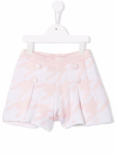 Simonetta Kids' Houndstooth-print Wool Shorts In Pink
