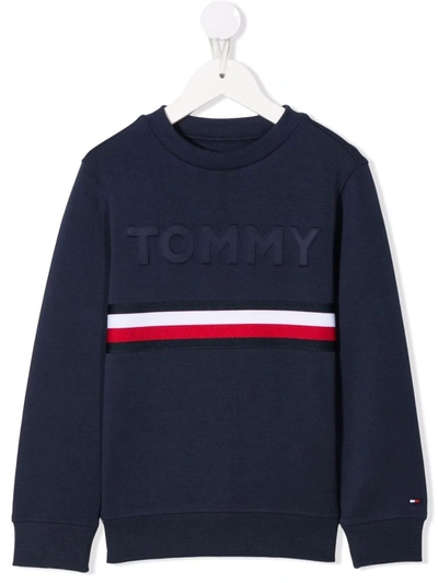 Tommy Hilfiger Junior Kids' Logo-embossed Organic Cotton Sweatshirt In Blue