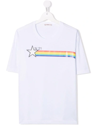 N°21 Kids' Rainbow Stripe Star T-shirt In White