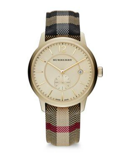 Burberry Round Stainless Steel Watch In Gold Multi