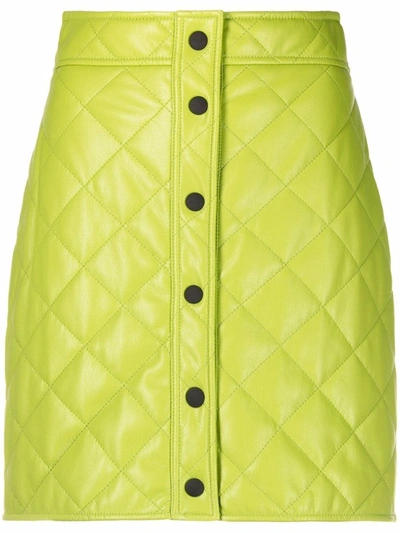 Msgm Green Quilted Faux-leather Skirt In Lime