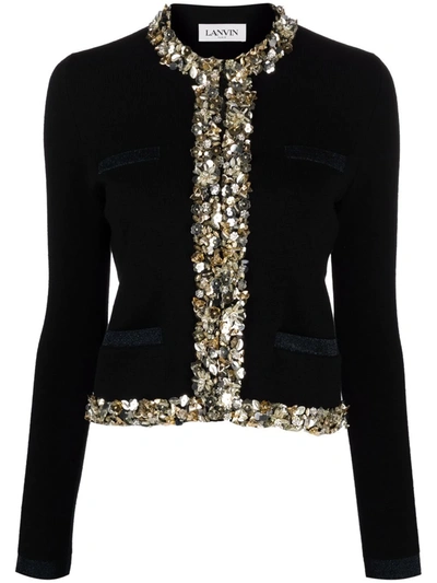 Lanvin Embellished Wool-blend Cardigan In Black