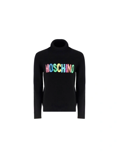 Moschino 3d Logo Regenerated Cashmere Jumper In Black