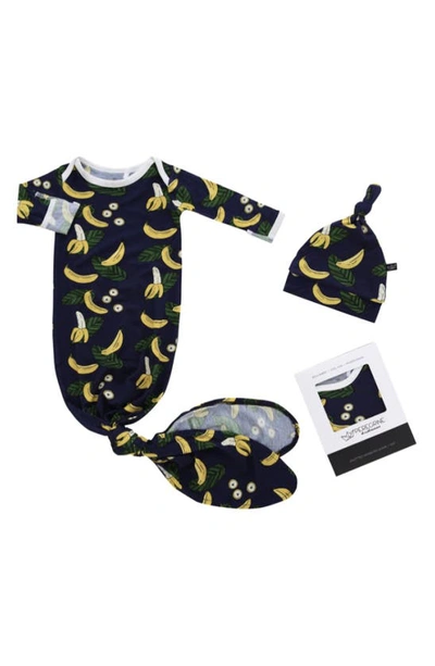 Peregrinewear Babies' Go Bananas Knotted Gown & Hat Set In Navy / White
