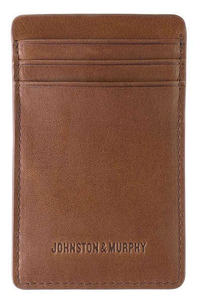 Johnston & Murphy Leather Money Clip Card Case In Tan
