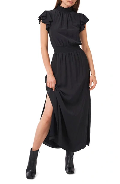 1.state Flutter Sleeve Smocked Neck Maxi Dress In Rich Black