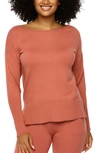 Felina Voyage Textured Sweater Knit Lounge Top In Clay