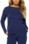 Felina Voyage Textured Sweater Knit Lounge Top In Twilight Blue