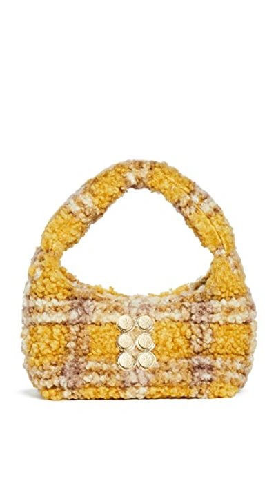 Kooreloo Plaid Mini Faux-fur Hobo Top-handle Bag In Yellow