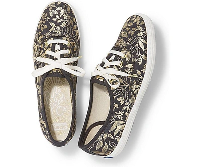 Keds X Rifle Paper Co. Champion Queen Anne In Midnight Gold