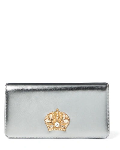 Ralph Lauren Metallic Leather Clutch In Silver Metallic