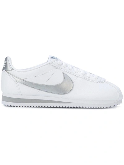 Nike Classic Cortez White And Silver Leather Sneaker In Argento | ModeSens