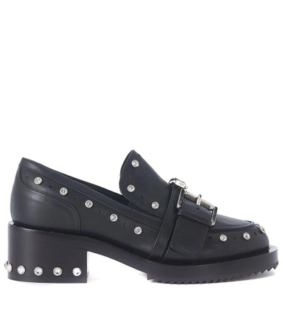 N°21 N&deg;21 Black Leather Loafers With Double Buckle And Studs In Nero
