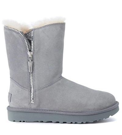 Ugg Marice Grey Leather Boots With Glitter Fabric In Grigio | ModeSens