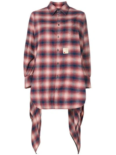 Dsquared2 Asymmetric Cotton Shirt In Red Whiterosso