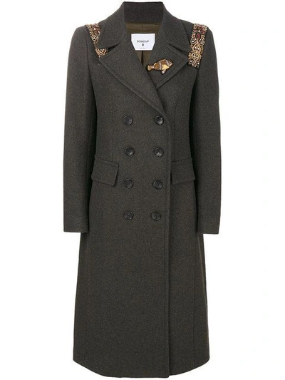 Dondup Embellished Double Breasted Coat In Bosco